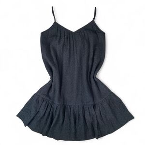 Madewell Black Daisy Stitch Ruffle Hem Slip Shift SleevelessSun Dress Size Small